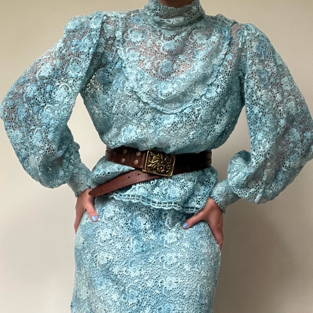 Loveshackfancy blue lace top